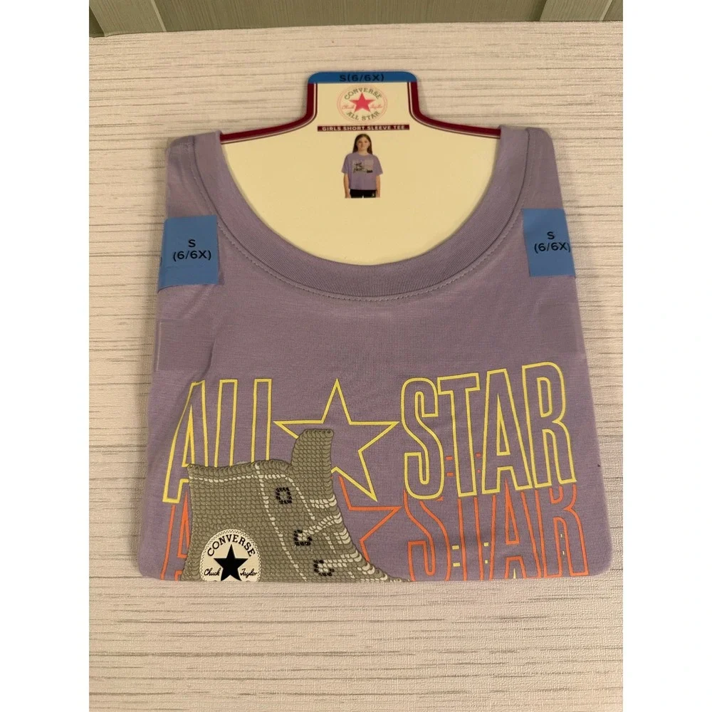 Converse Girls All Star Short Sleeve Graphic Tee Purple Lavender Size S 6/6X NEW